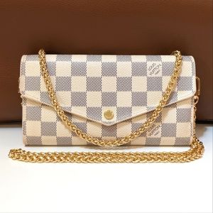 Louis Vuitton damier Azur Sarah bifold wallet converted to crossbody.